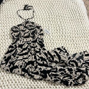 Old Navy Fit and Flare Crinkle Halter Midi Dress